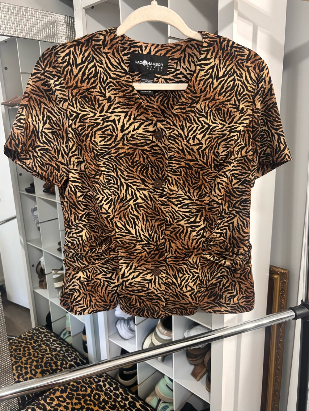 Sag Harbor Short-Sleeve Animal Print Button-Down Shirt - Brown & Black